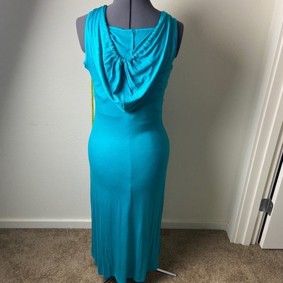 COii Aqua LARGE Sexy Cut-out Back Bodycon Tie Hoodie Sleeveless Maxi - Picture 10 of 14